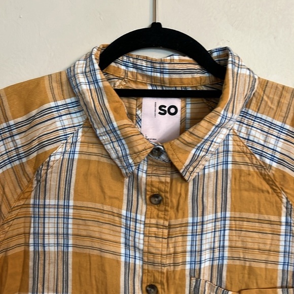 SO Mustard and Blue Plaid Women's Top - Picture 3 of 11